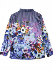  Floral & Stripe Print Long Sleeve Shirt Top
