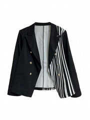  Colorblock Stripe Print Long Sleeve Blazer
