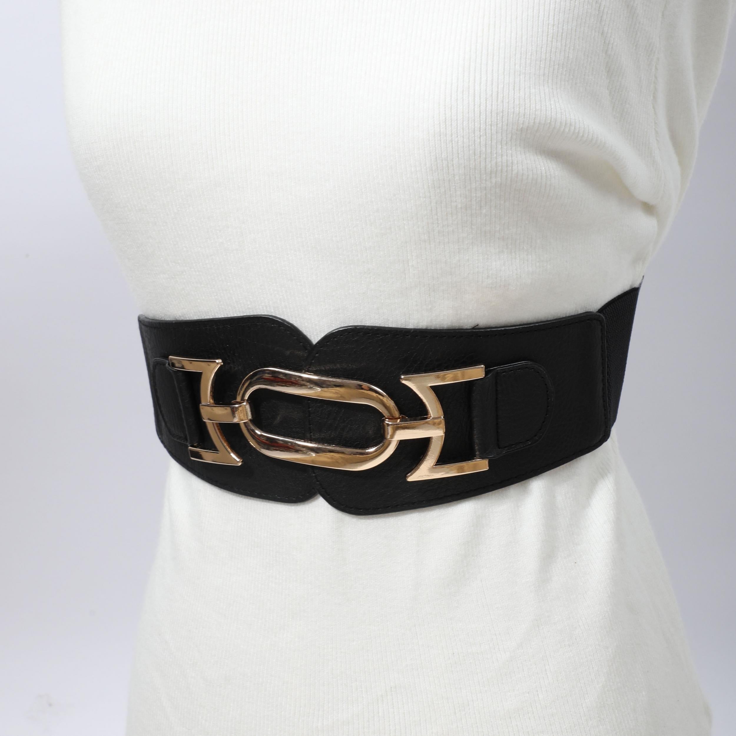 Litchi Pattern Wide Belt Elastic Waistband Dress Coat Girdle
