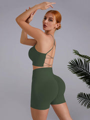 Backless Cross Strap Bodycon Yoga Set Fitness Sports Set