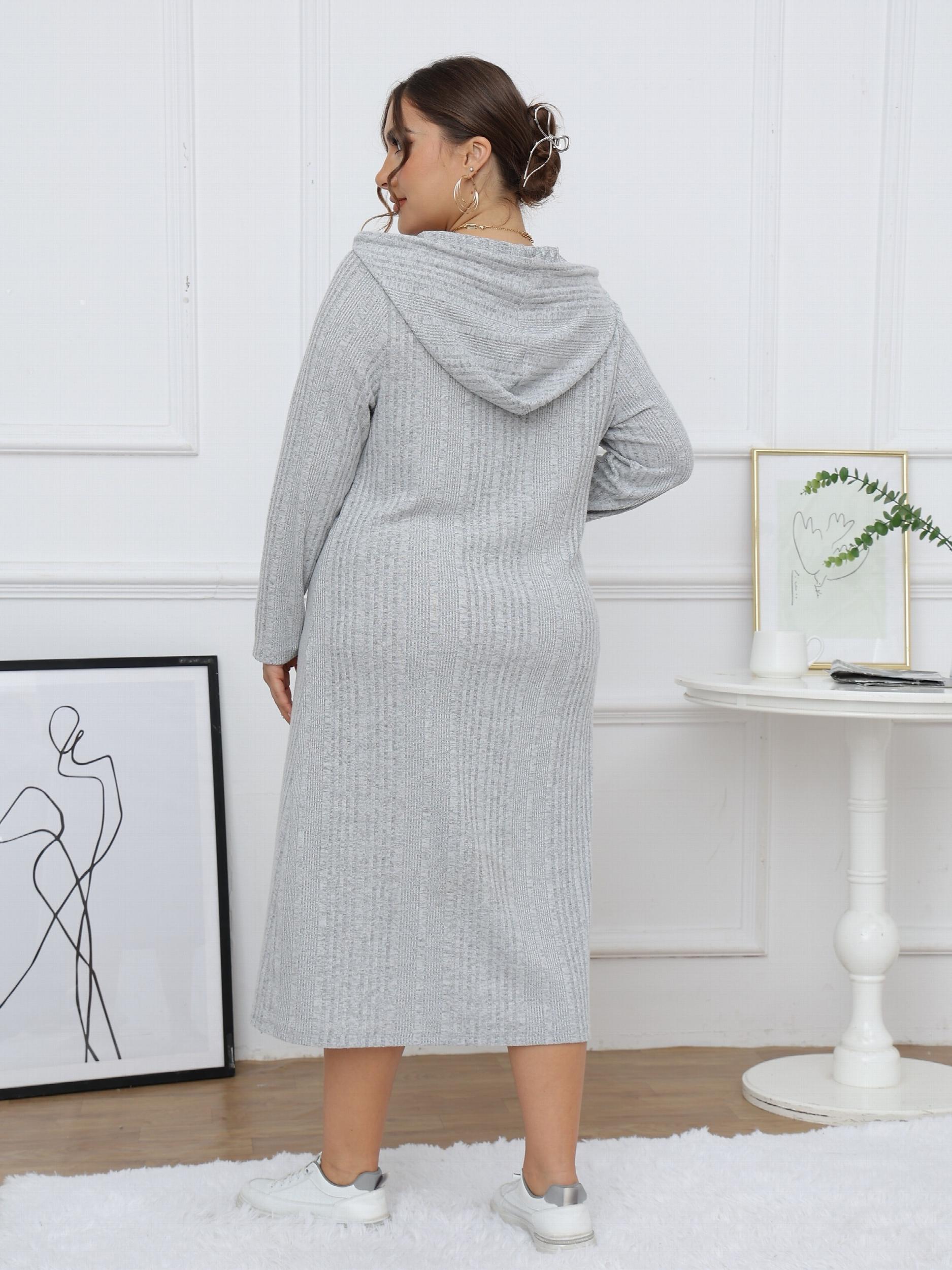  Ribbed Long Sleeve Hooded Dress