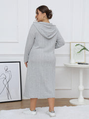  Ribbed Long Sleeve Hooded Dress