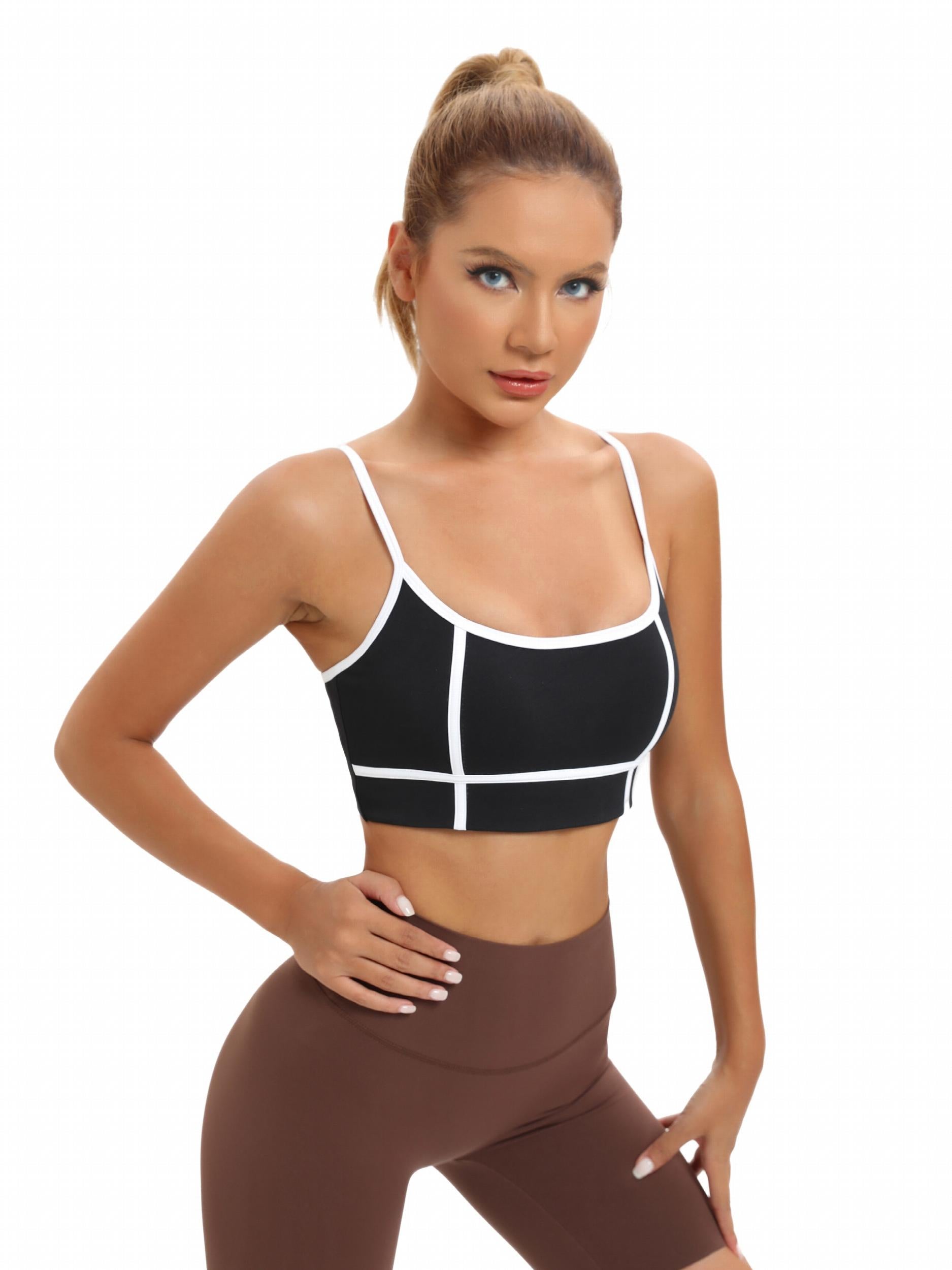 Contrast Binding Cami Sports Bra Stitching Yoga Workout Bra
