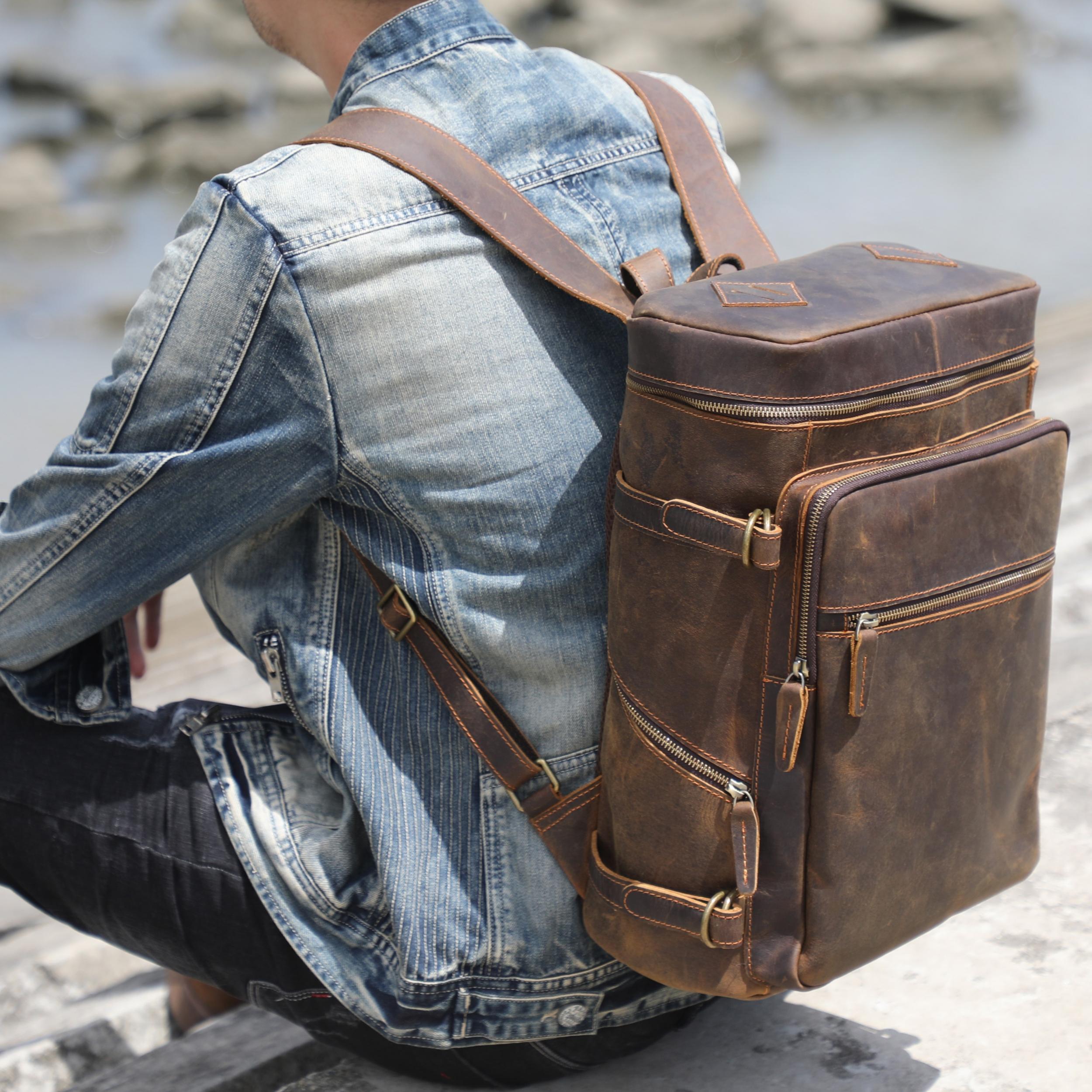 Vintage Leather Backpack Laptop Bag School Bag