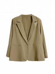  Solid Long Sleeve Button Blazer With Pockets