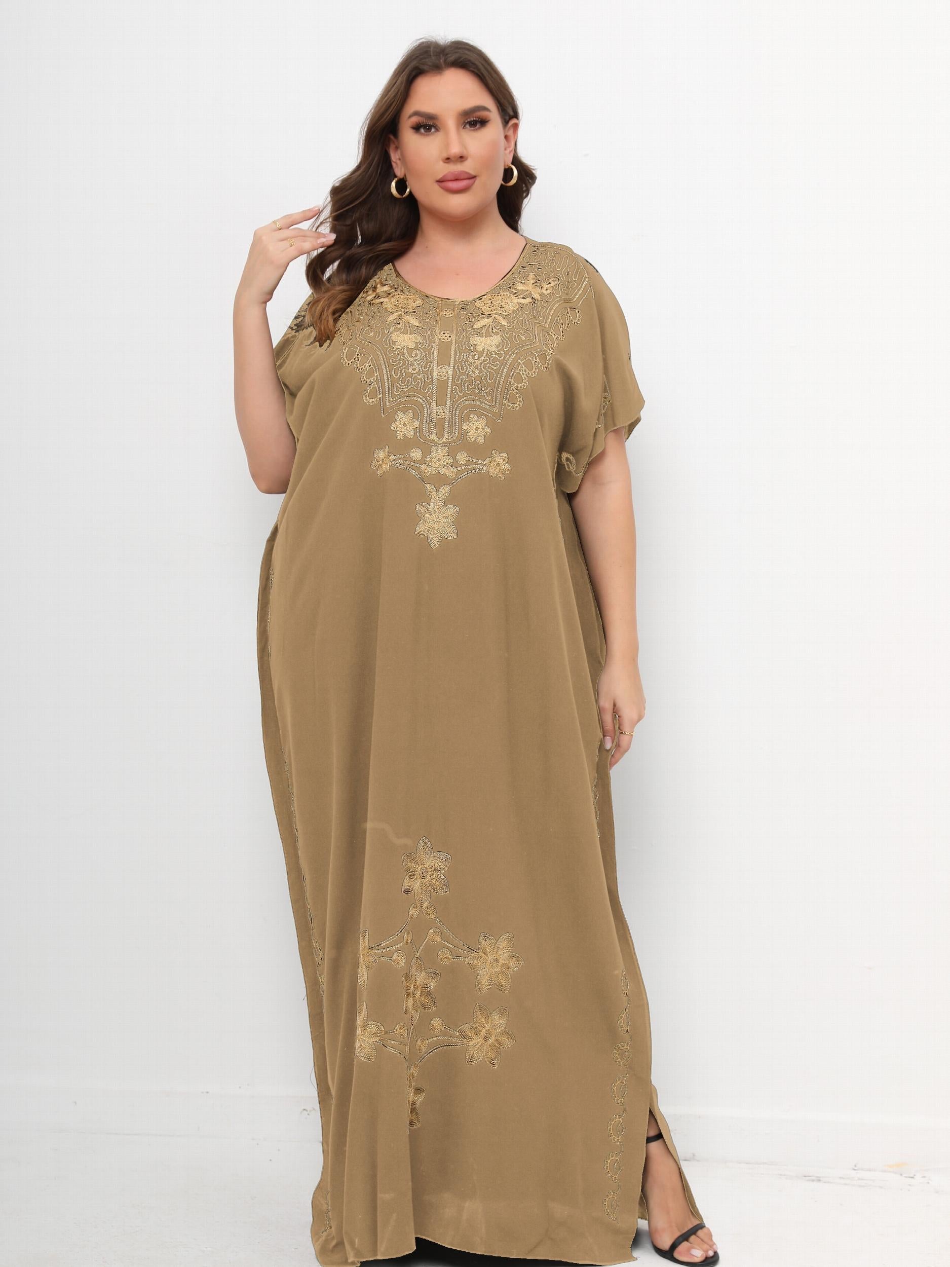  Floral Print Maxi Kaftan Dress