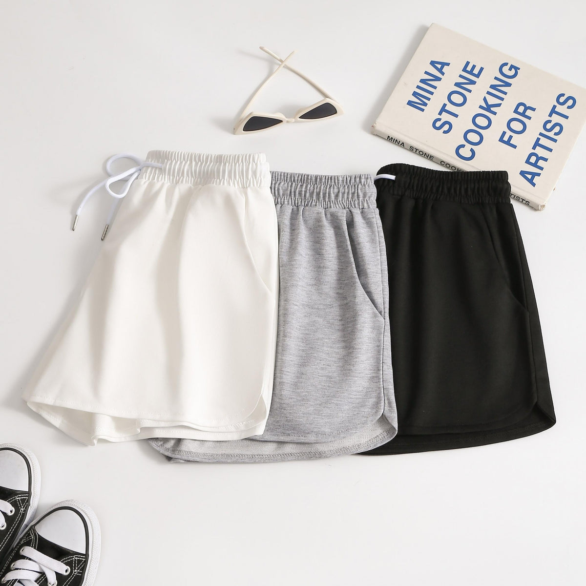 Sporty Elastic High Waist Shorts Women's Clothing