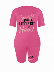 Women's Plus Slogan Print Crop Top & Shorts Set