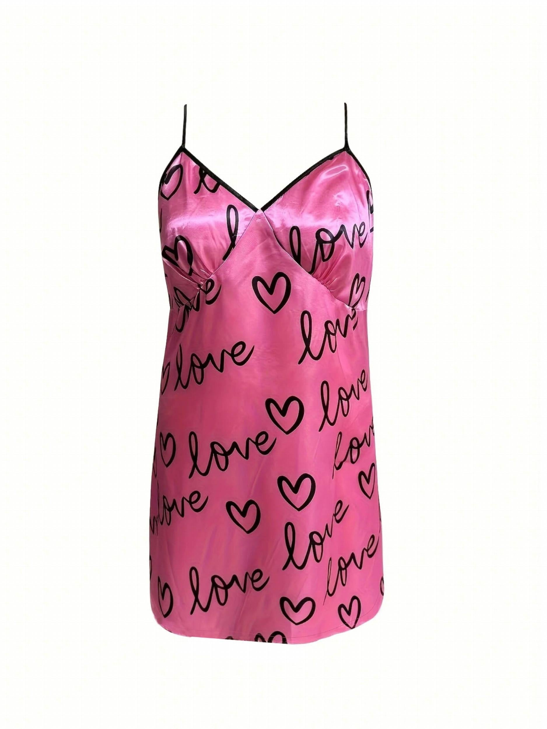  Sexy Lounge Dress Heart & Letter Graphic V Neck