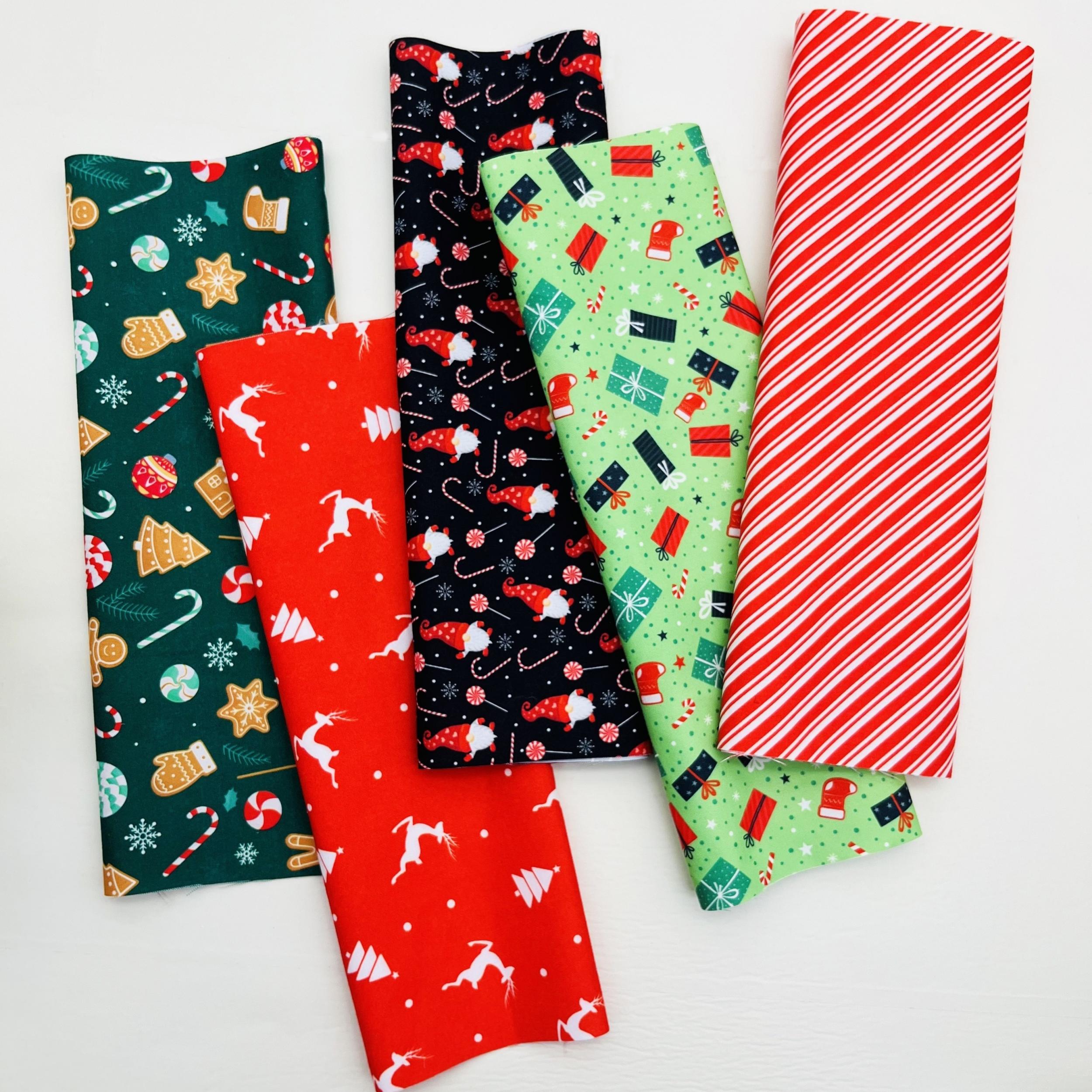 5pcs Christmas Pattern Polyester Printed Fabric Christmas Socks Gift Quilted Fab
