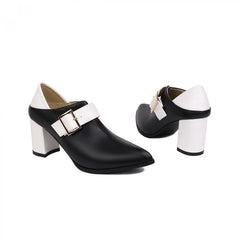 Women's Chunky High Heels Belt & Short Boots Faux Leather Pumps