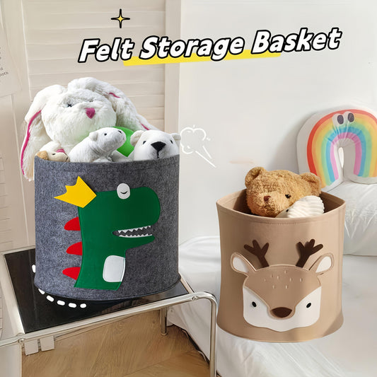 Plush Dino & Deer Storage Basket Collapsible Organizer for Toys Clothes Shoe