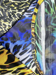  Colorblock Leopard Print Short Sleeve Round Neck Dress