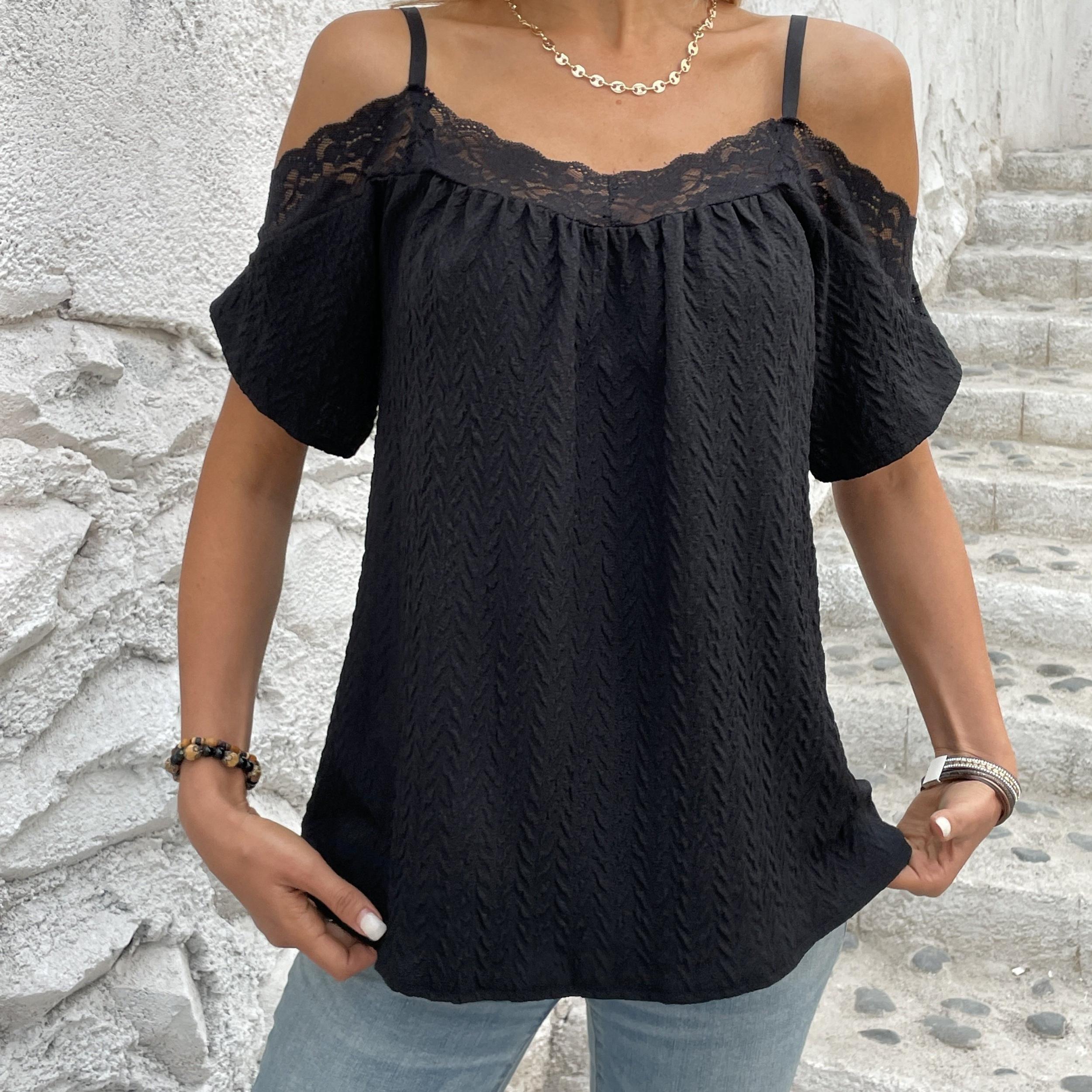 Cold Shoulder Cami Top with Lace Trim