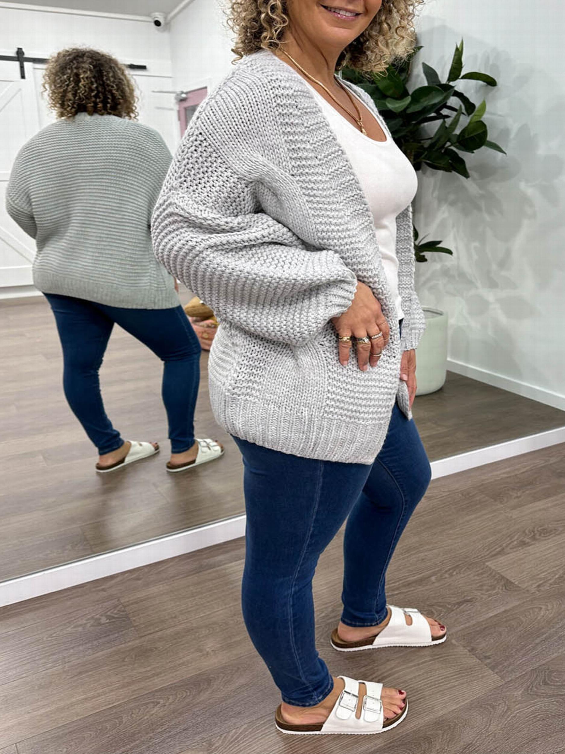  Solid Cable Lantern Sleeve Cardigan