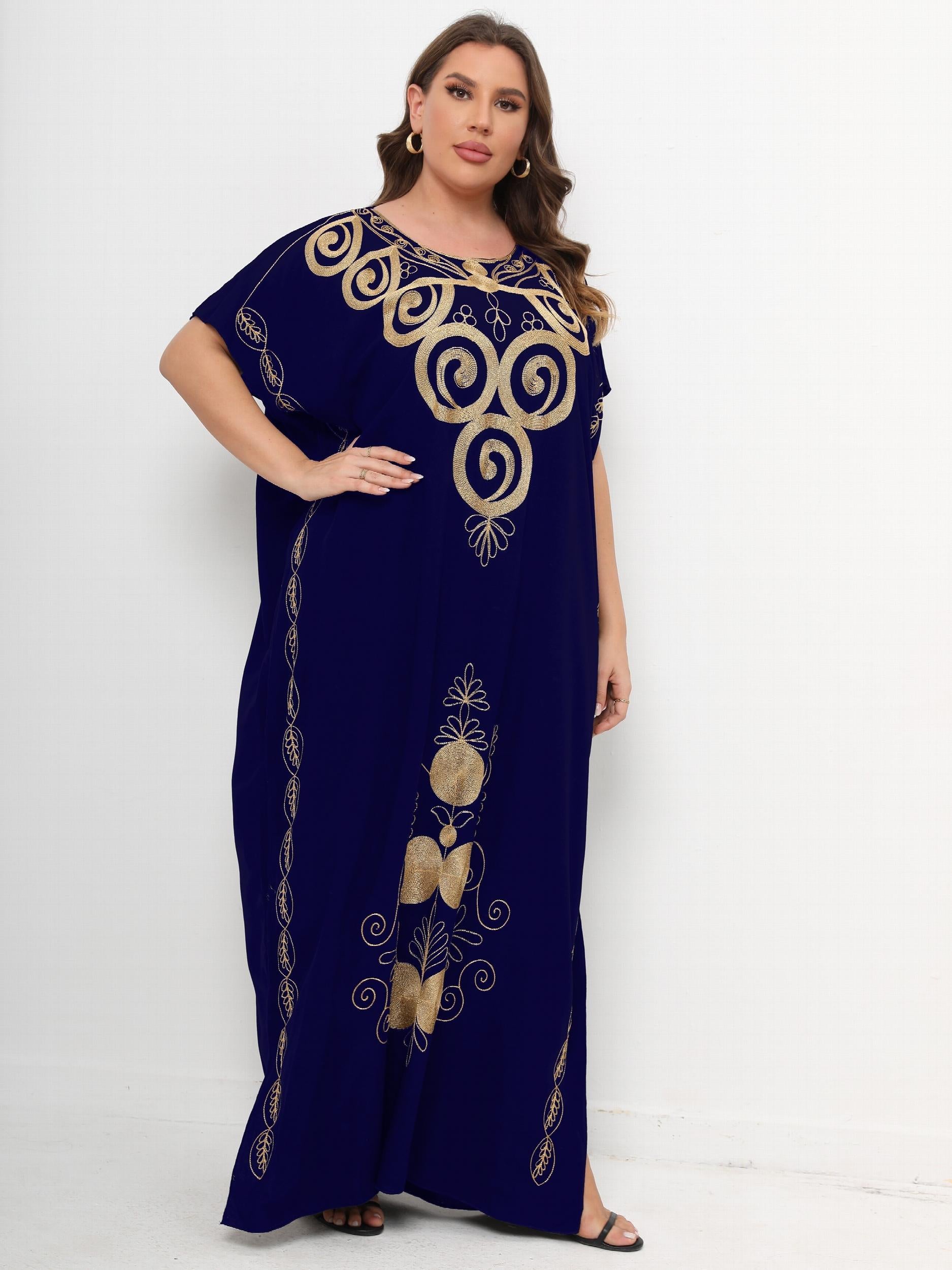  Embroidered Batwing Sleeve Maxi Kaftan Dress