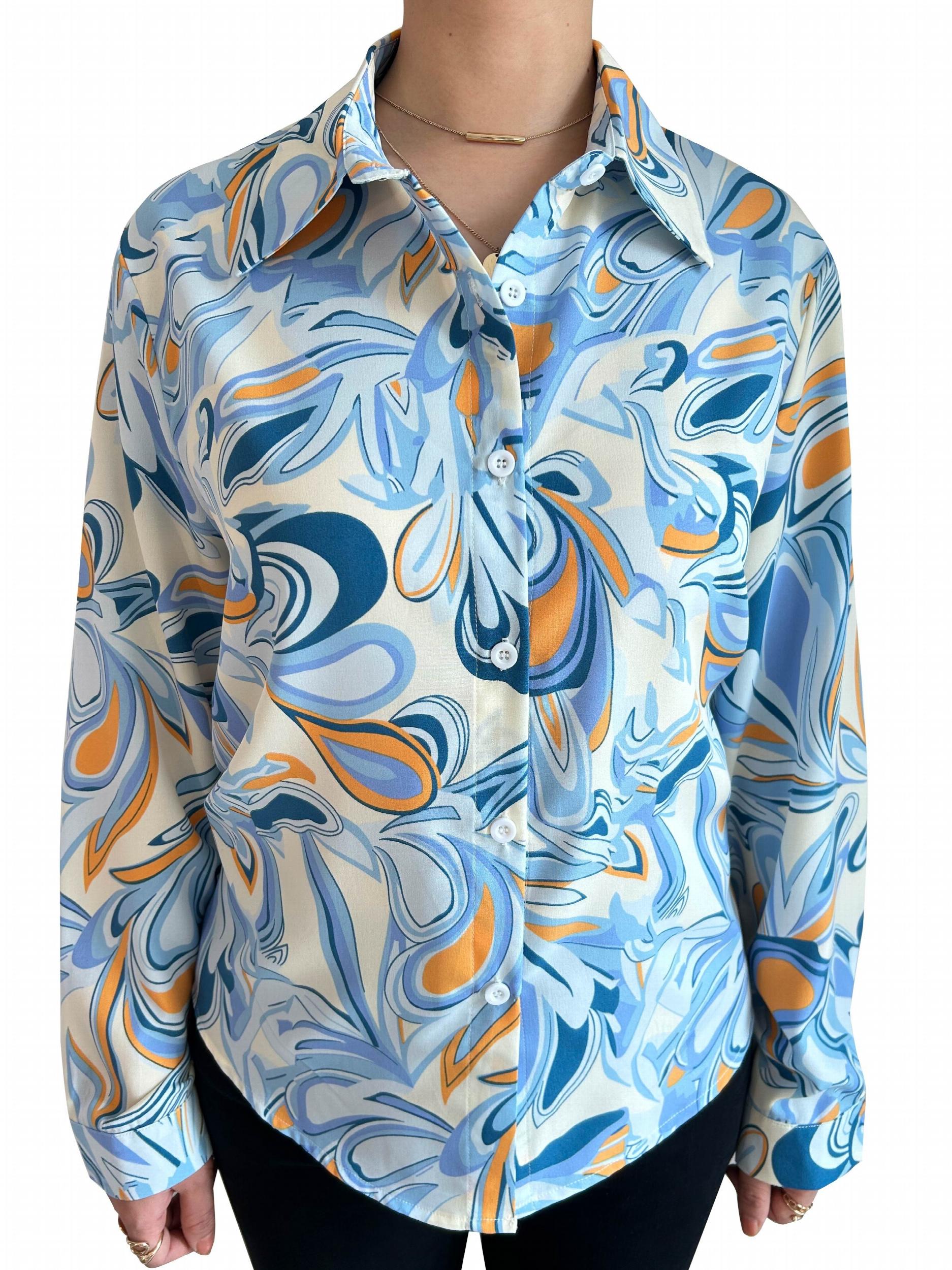  Women's Graphic Print Long Sleeve Button Up Shirt