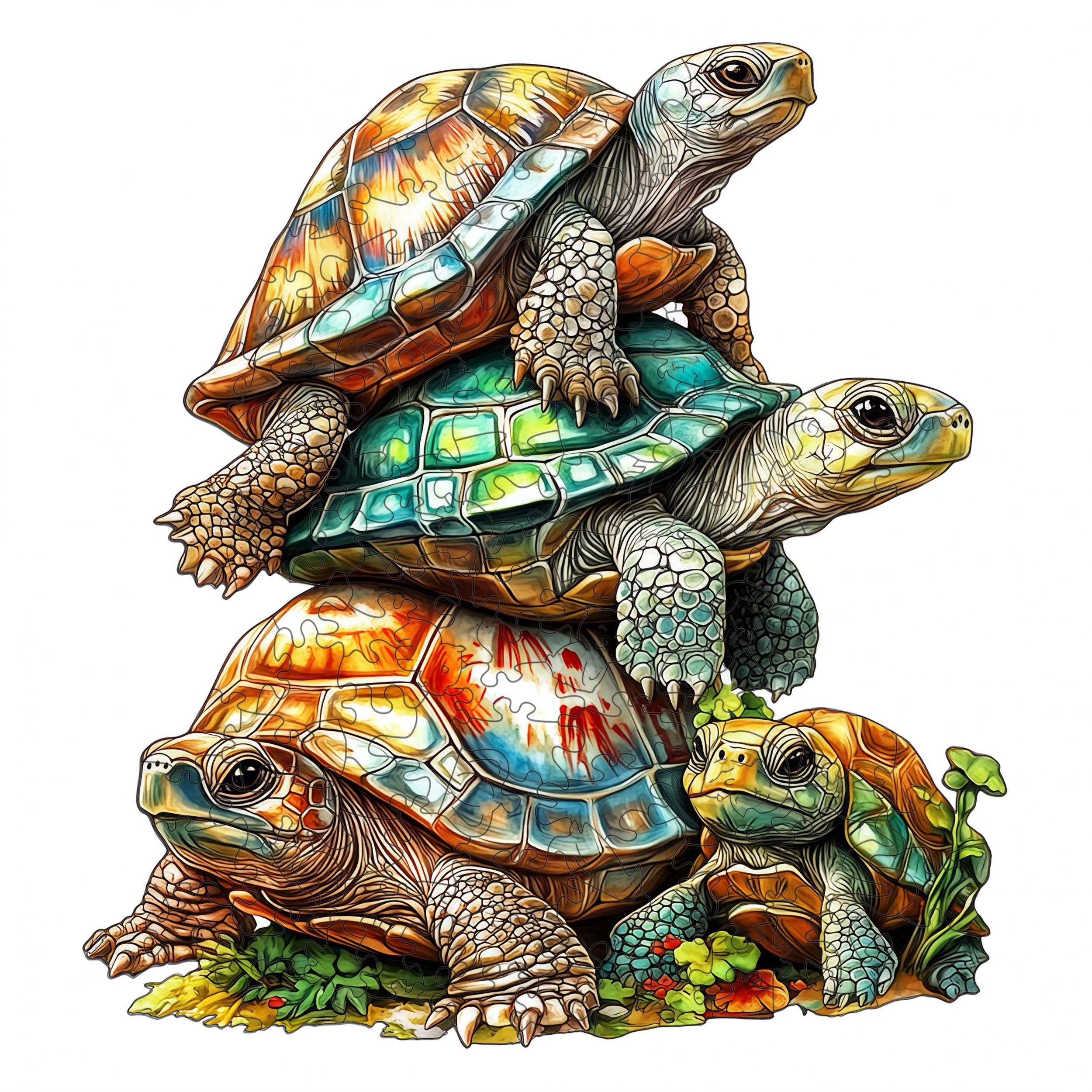 Wooden Turtle Stacking Puzzles with Artistic Animal Designs