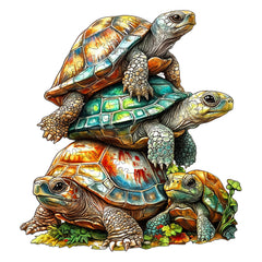 Wooden Turtle Stacking Puzzles with Artistic Animal Designs