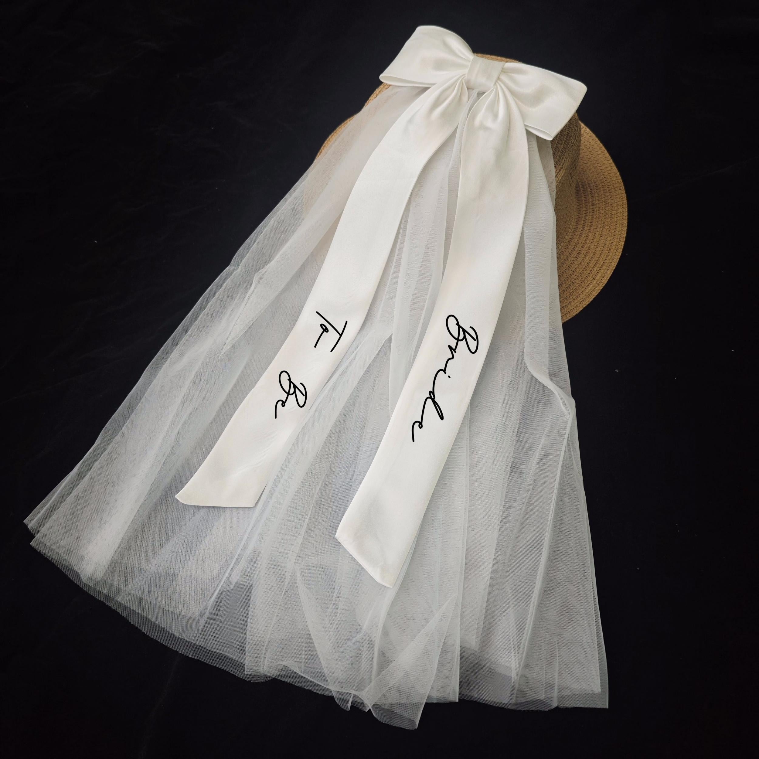 Bridal Veil Headpiece with Large Bow & Bride to Be Ribbon