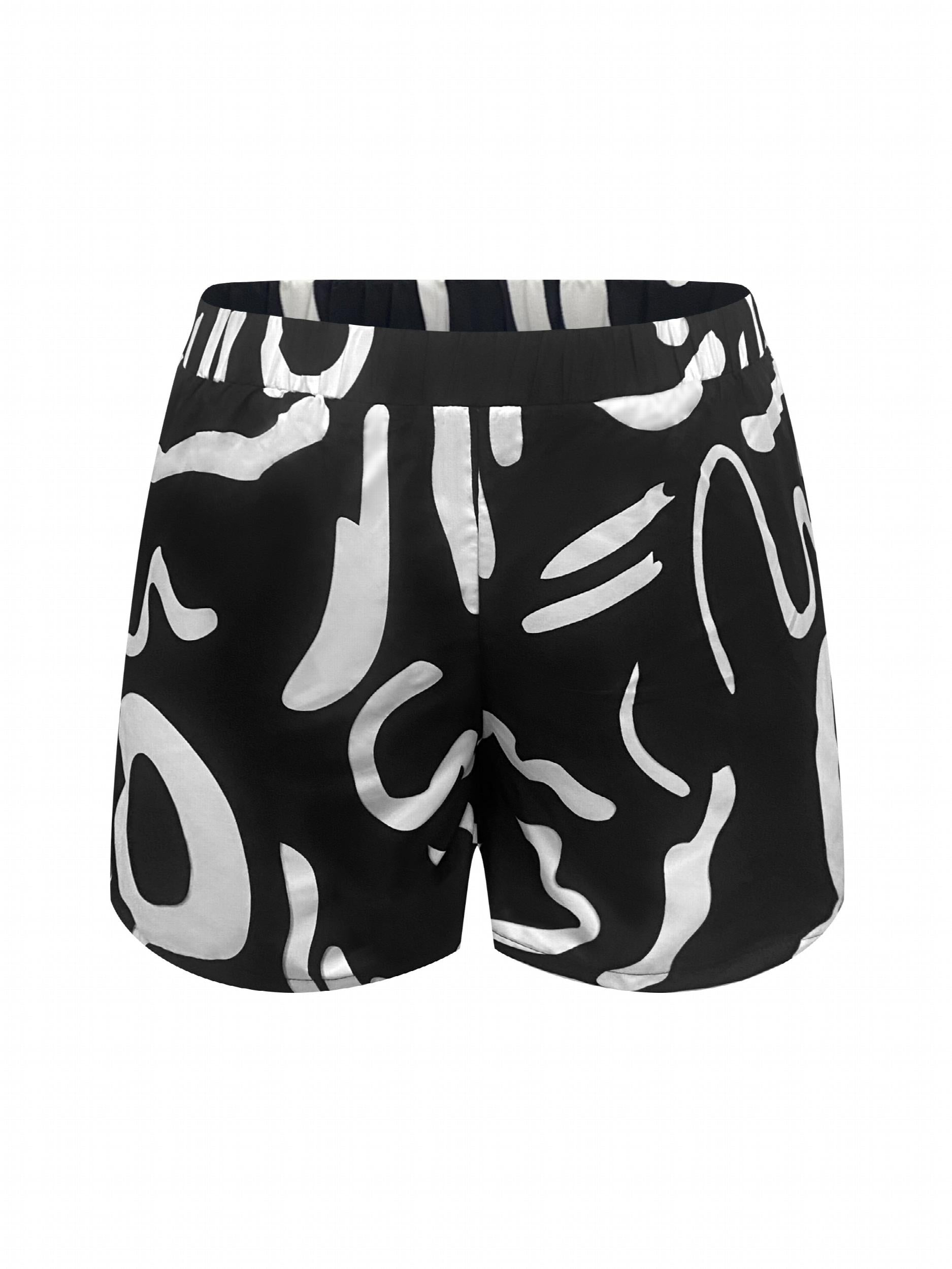  Graffiti Print Halter Neck Cami Top & Shorts Set