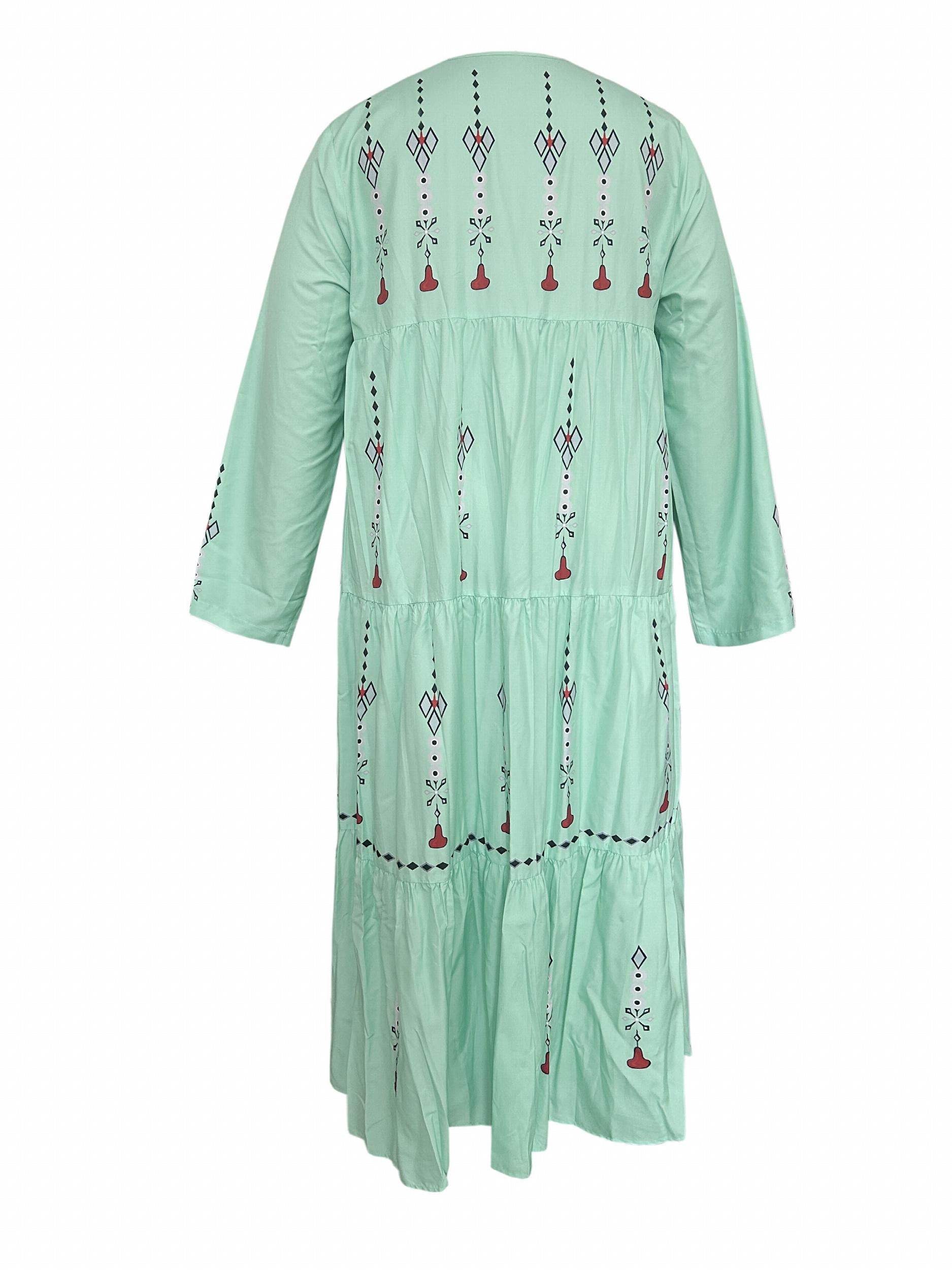 Women's Plus Geo Print Long Sleeve Boho Dress