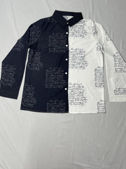  Colorblock Letter Print Long Sleeve Blouse