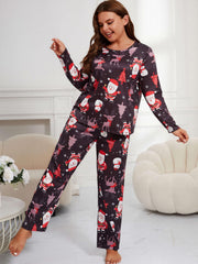  Christmas Loungewear Set Women's Plus Long Sleeve T shirt & Pants