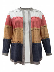  Colorblock Eyelet Embroidered Cardigan