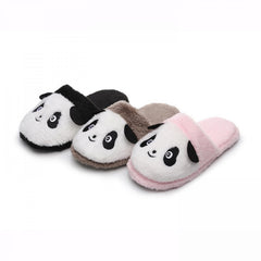 Women's Panda Pattern Slippers Plush Lined Slip On Shoes
