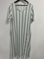  Stripe Print Button Decor Short Sleeve Dress