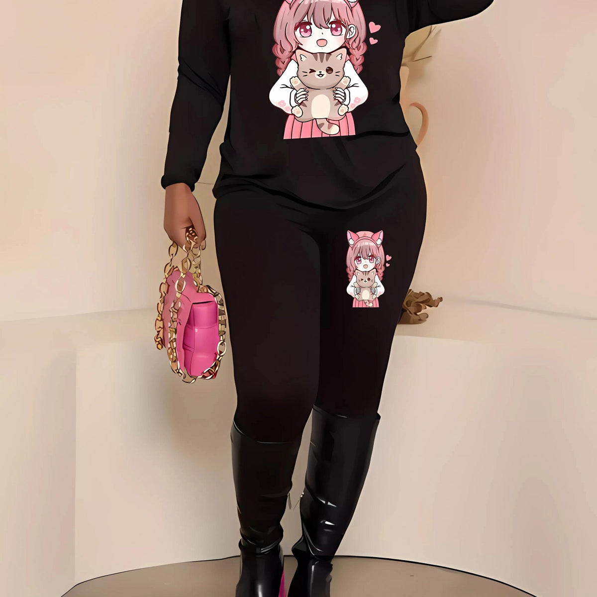  Cartoon Anime Print 2 Piece Set