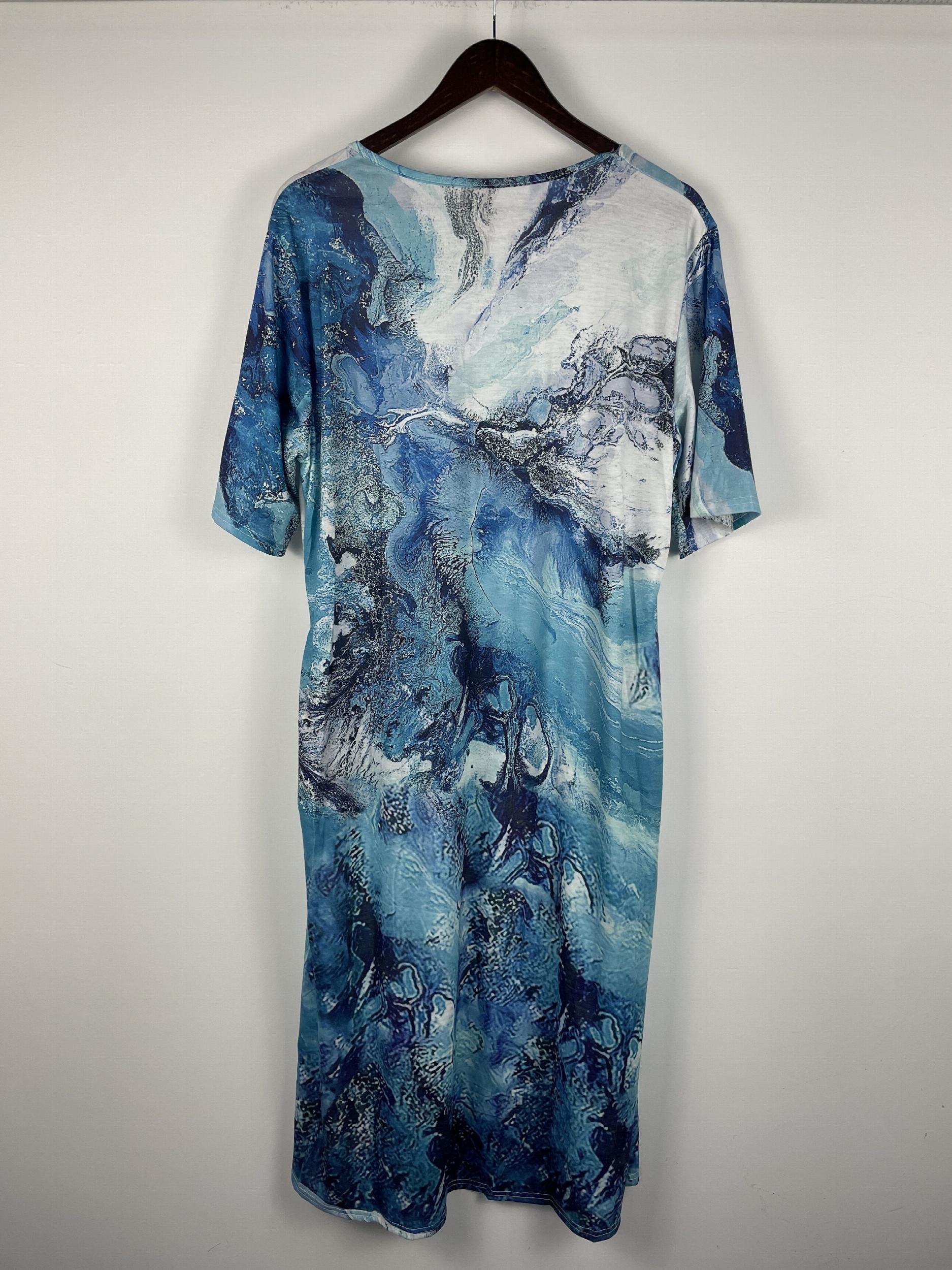  Marble Print Short Sleeve Dress with Pockets