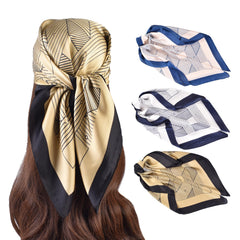 Geometric Stripe Print Bandana Square Scarf Woman Satin Shawl