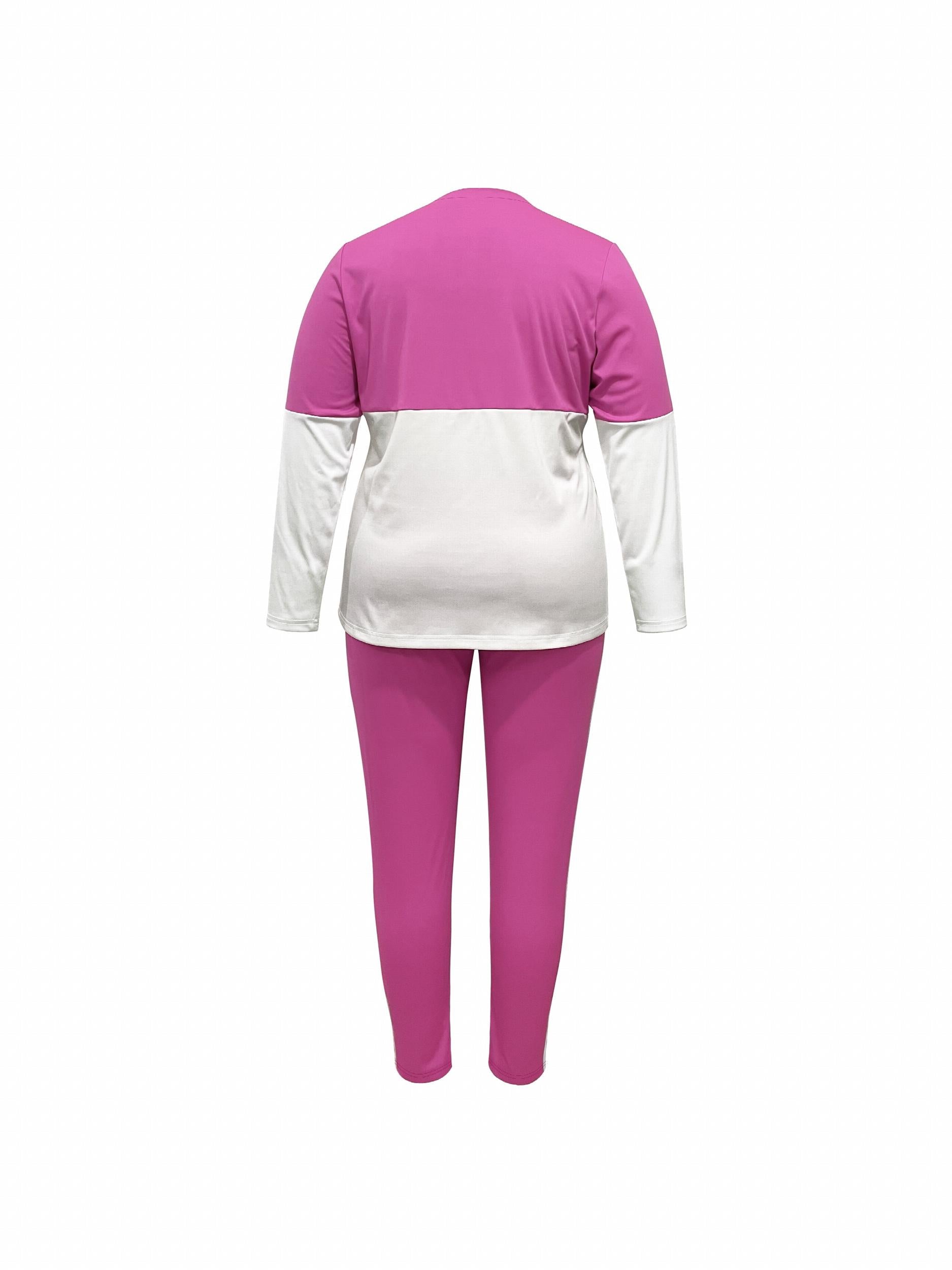  Colorblock Long Sleeve Tee & Drawstring Pants 2 Piece Set