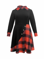  Colorblock Plaid Print Hooded Dress