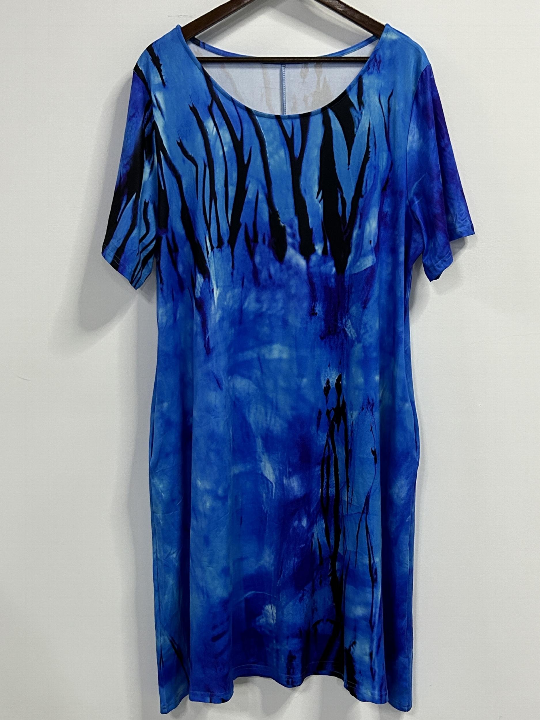  Painting Print Round Neck Dress With Pockets