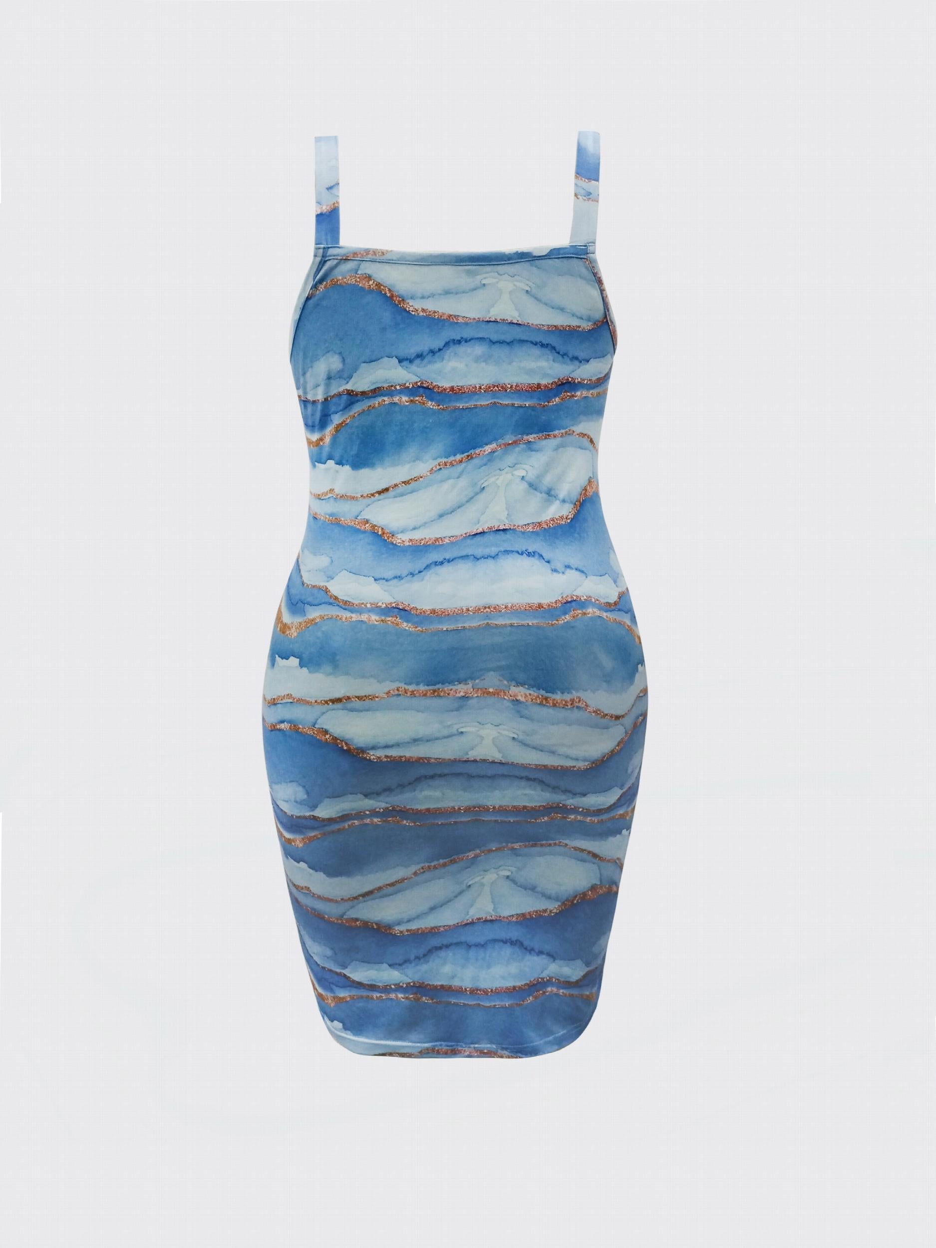  Glitter Marble Print Beach Cami Dress