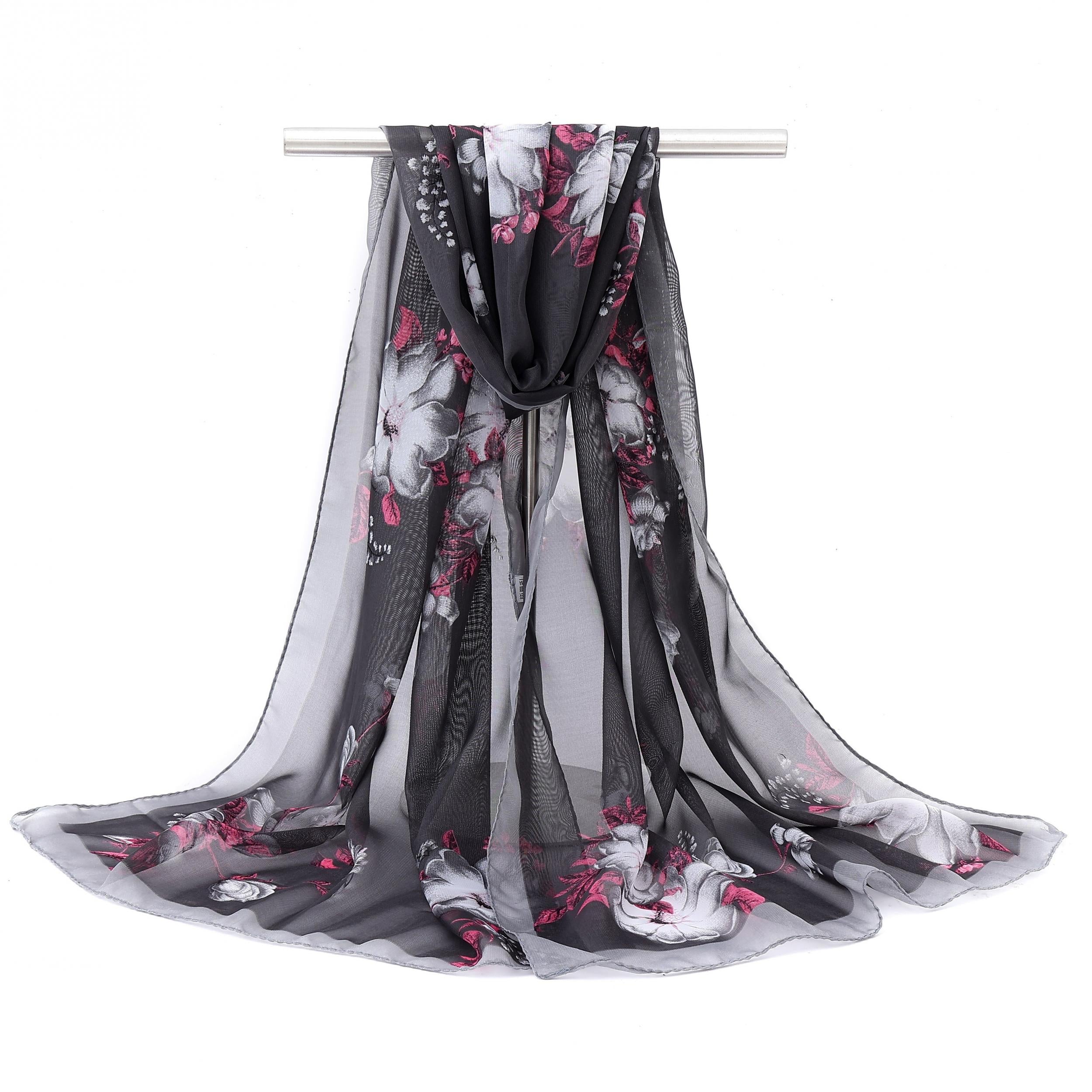Vintage Flower Print Chiffon Scarf Thin Breathable Silk Head Wrap