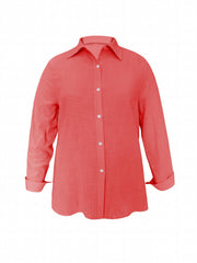  Women's Solid Button Up Long Sleeve Blouse