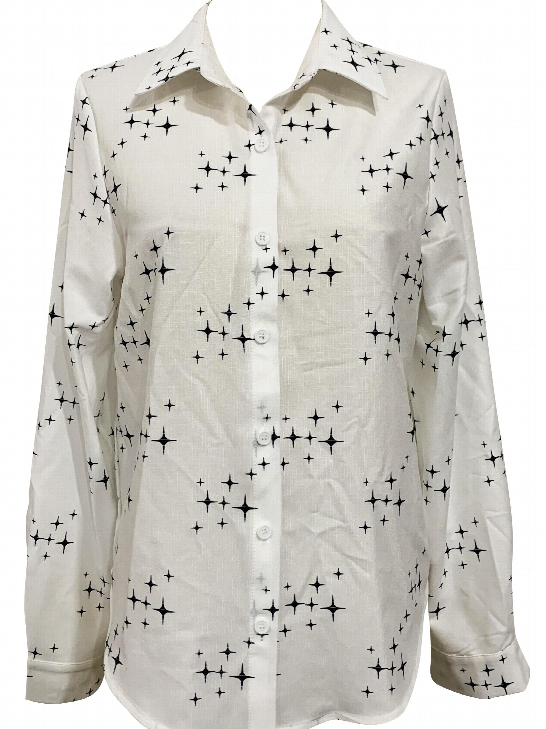  Star Print Long Sleeve Collar Shirt