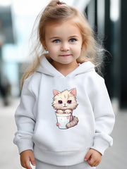Kitty & Bottle Print 2pcs Girls Outfits, Spring Fall Outdoor Gift
