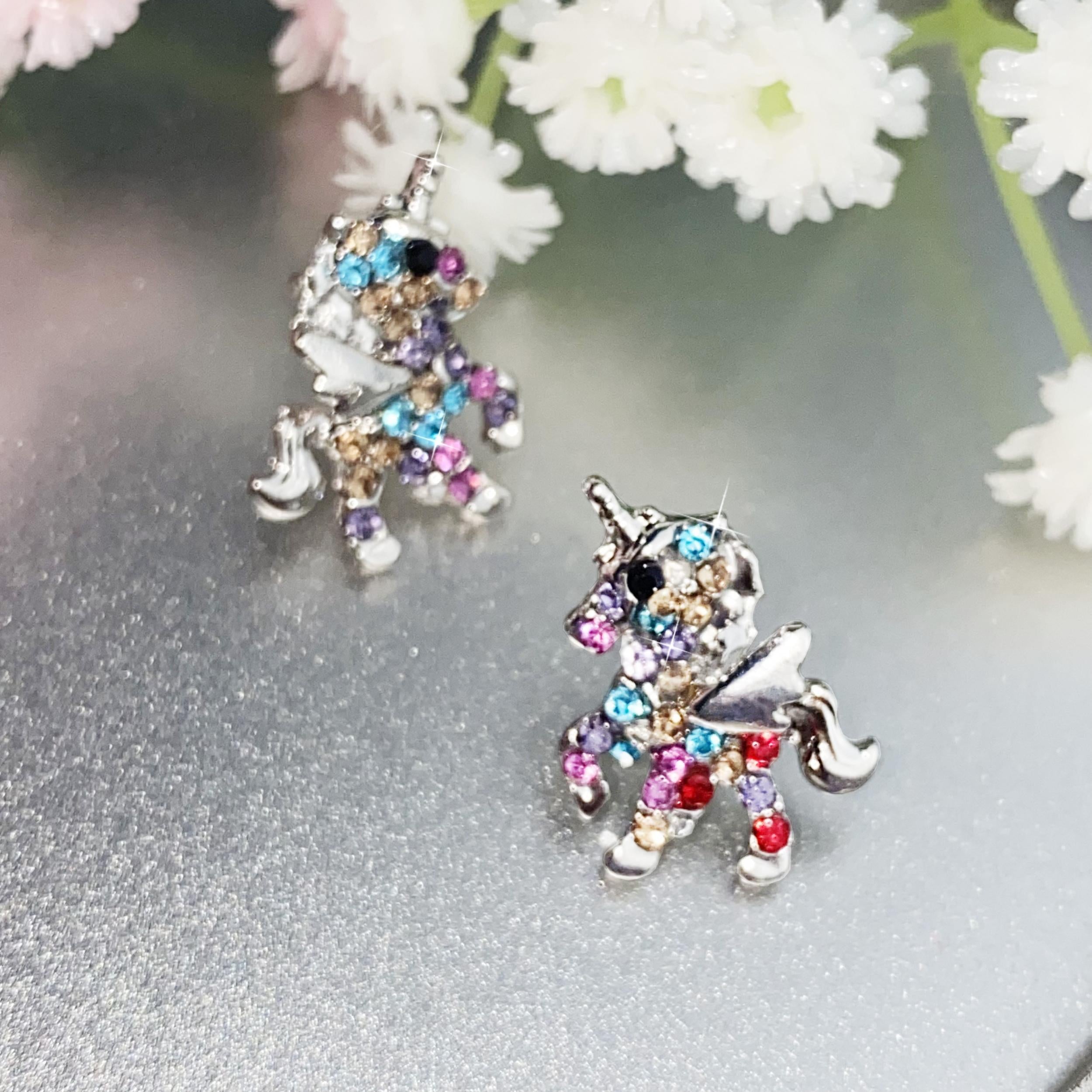 Rhinestone Unicorn Stud Earrings for Girls