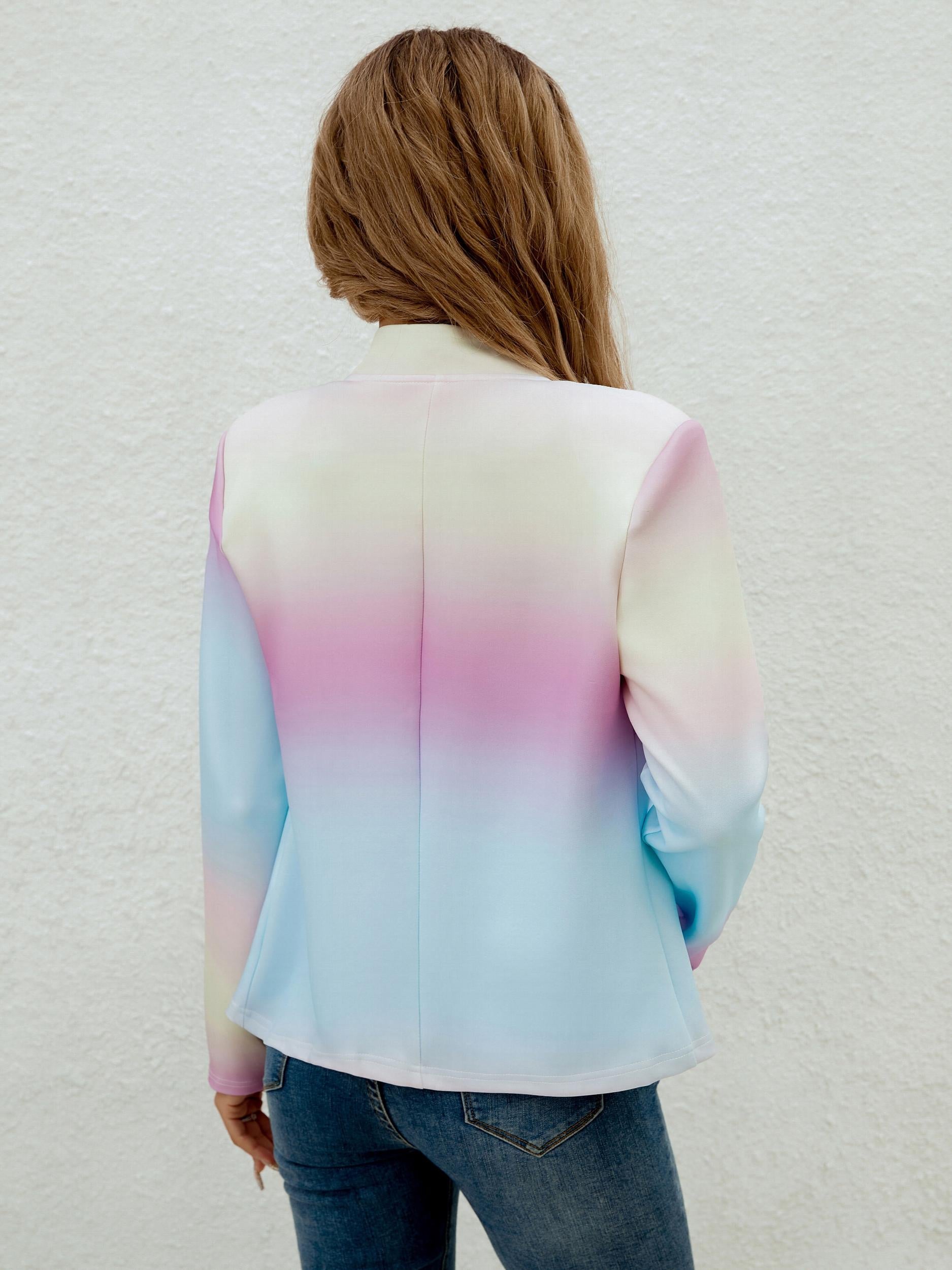  Ombre Split Lapel Open Front Stretch Blazer