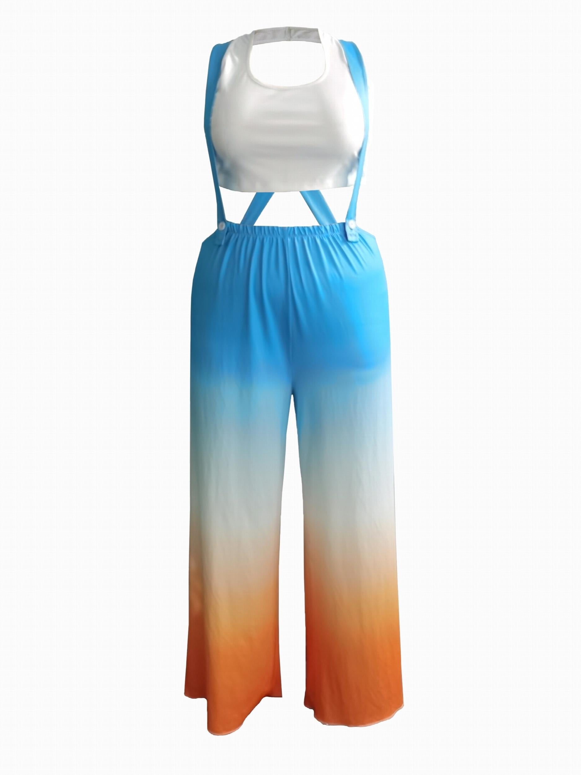  Sexy Halter Neck Crop Top & Ombre Print Jumpsuit Set