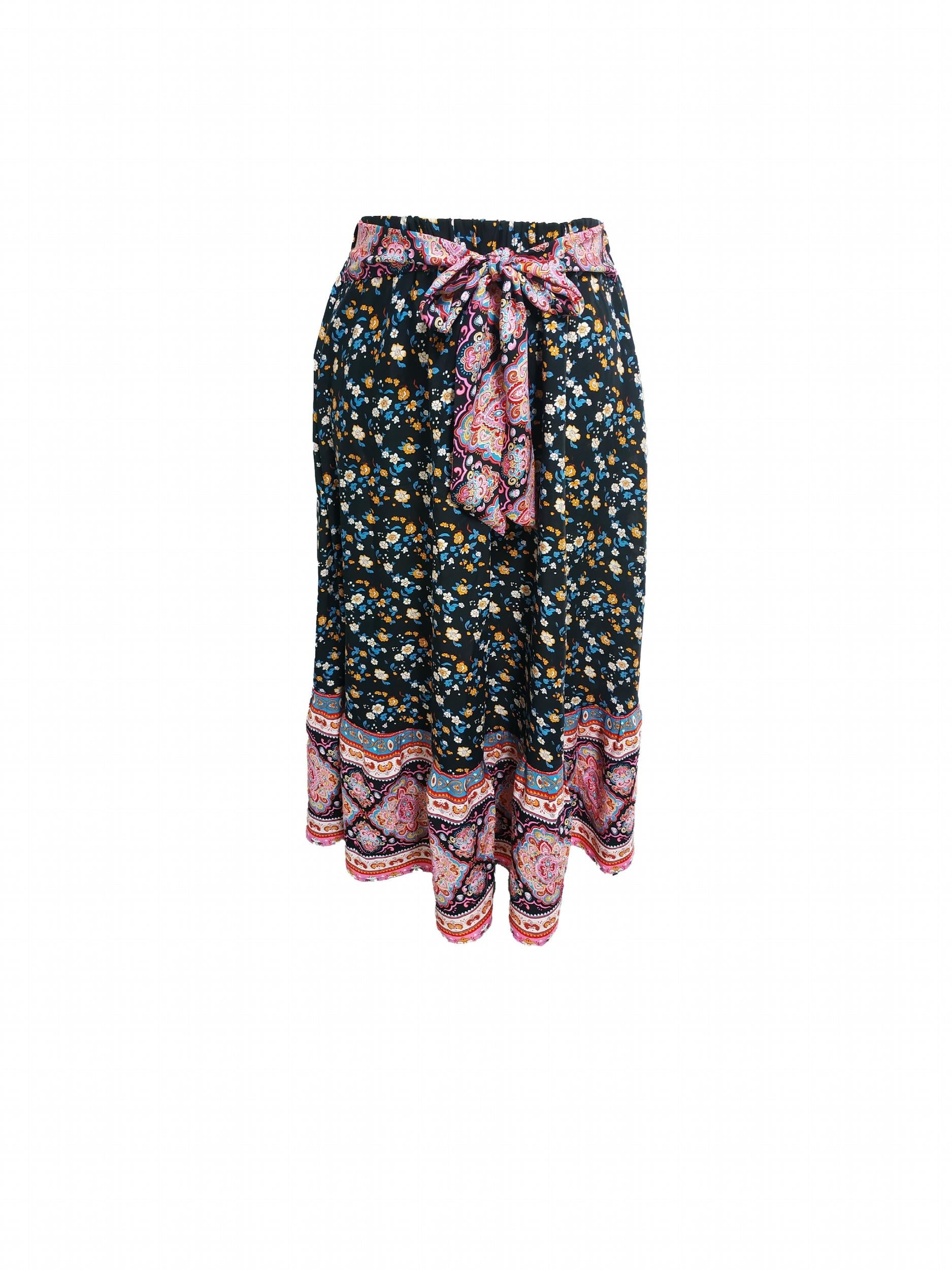 Colorblock Floral Print Boho Maxi Skirt