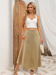  Satin High Rise A-line Maxi Skirt