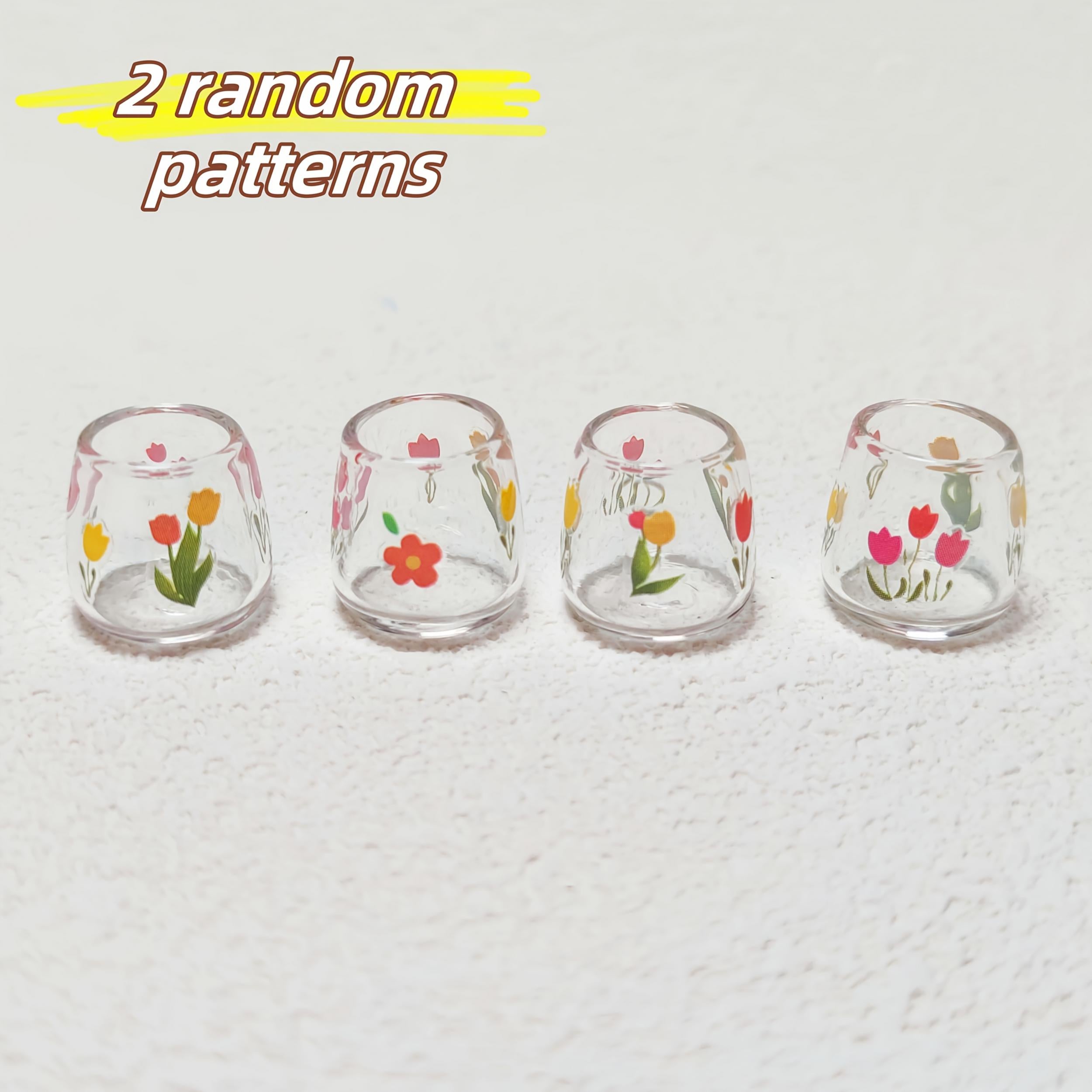 2pcs Mini Glass Cups Animal & Fruit Design Dollhouse Decor High Glass