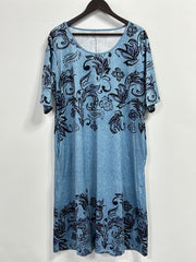 Floral Print Short Sleeve Plus Size Casual Dress With Pockets