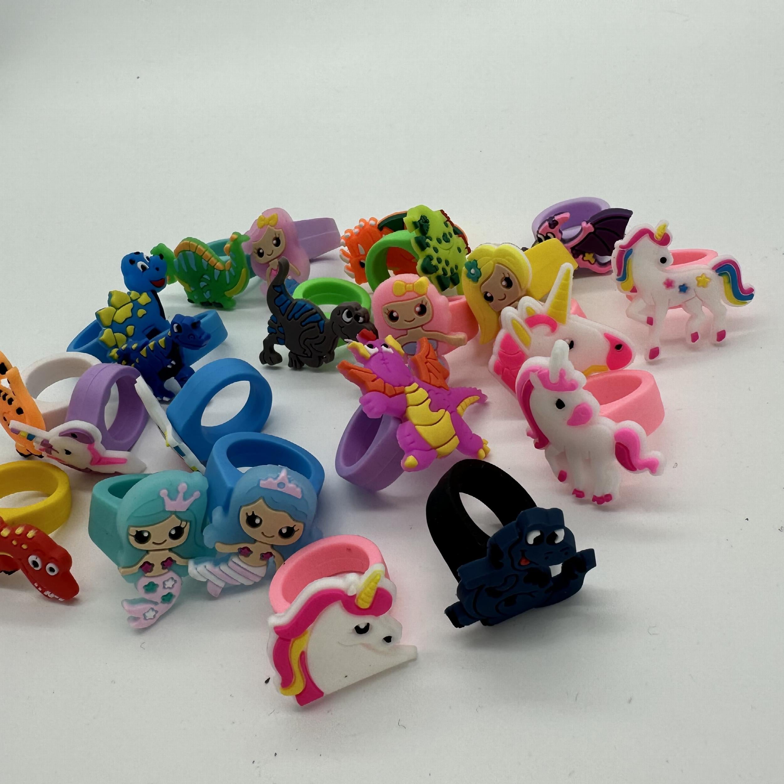 16pcs Silicone Ring Toy PVC Cartoon Unicorn Dinosaur Mermaid Soft